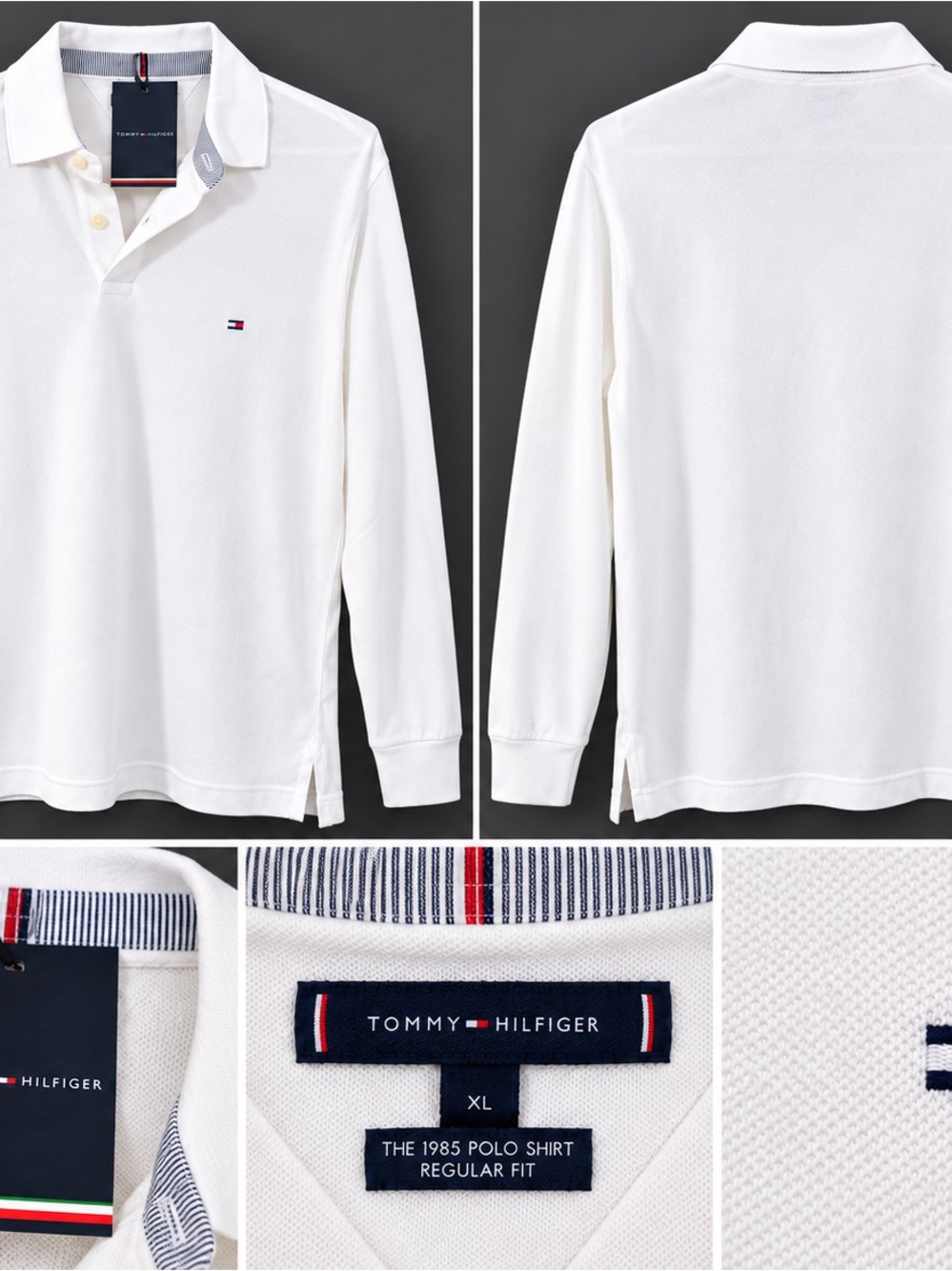 Tommy Hilfiger Men's White Long-Sleeve Polo with Signature Flag
